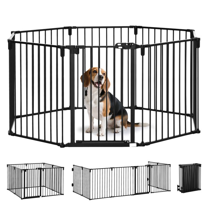 PawHut - Barrière de Sécurité pour Animaux - Acier - 482.5x2x76cm - Noir(Noir/362)