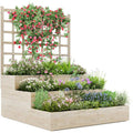 Jardin Vertical en Bois à 3 Niveaux avec Treillis et Fond Ouvert pour Plantes Grimpantes, Légumes, Herbes - Bac de Plantation(Bois/105 x 26)