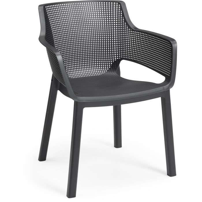Lot de 6 fauteuils de jardin - Allibert by KETER - ELISA - En résine - Coloris : gris graphite(Elisa)