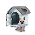 Niche pour petit chien - 74x59x66 cm - Plastique résistant - Porte et toit ouvrant - Intérieur/Extérieur(Gris)