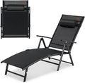 GOPLUS Chaise Longue Pliante avec Dossier Réglable à 7 Niveaux avec Accoudoir et Repose-tête-Transat Jardin Charge 150 KG Noir(Noir)