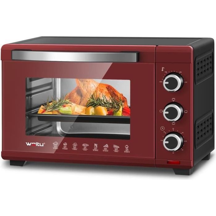WOLTU Mini Four 28L, Four à Pizza 1600 W, 100-230°C, Minuterie 0-60 min, 3 Modes de Cuisine, Rouge+Noir W0ITT1011(Rouge+Noir)