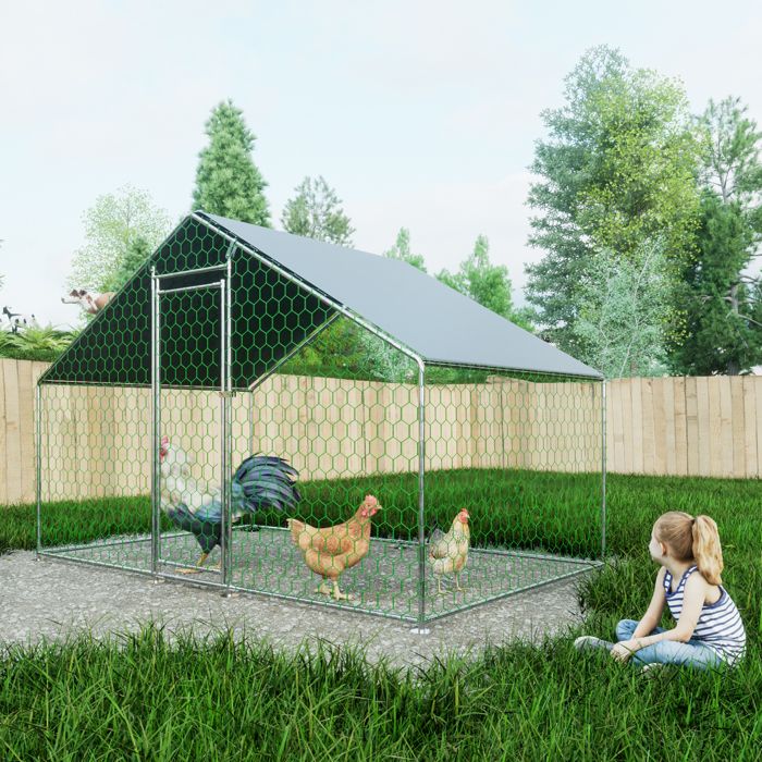 Enclos Poulailler 6 m² avec Toit Imperméable, Acier Galvanisé, Parc Grillagé 3x2x2m pour poules,lapins, Anti UV(3 x 1 x 1)