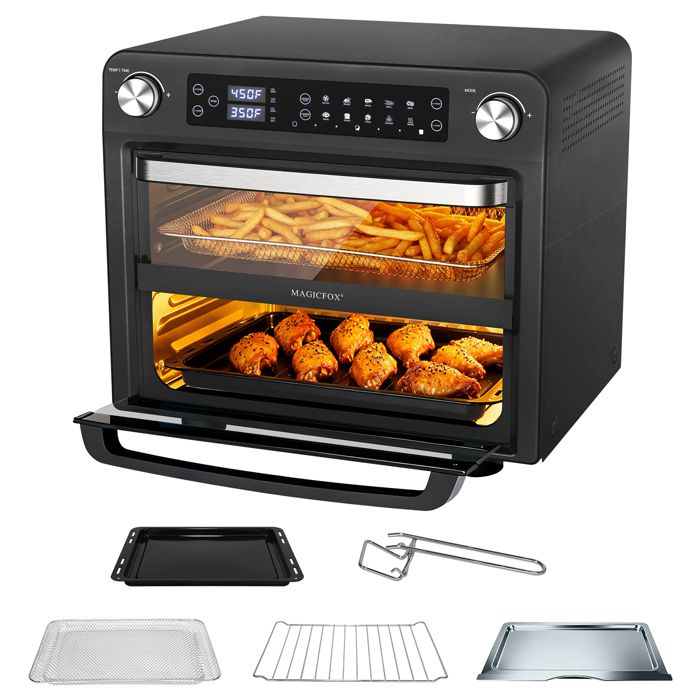 Four Electrique Friteuse sans Huile 36L MAGICFOX - Air Fryer OVEN XXL à Double Tiroir 1800W Multifonction - écran LED, 10(GR-GD36DAL-36L)