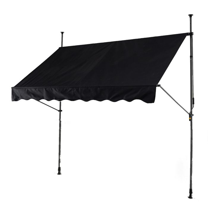 GOPLUS Store Banne Manuel Rétractable, Auvent de Terrasse Réglable en Hauteur, avec Toile de Protection Solaire (2,5x1,8M, Noir)(Blanc/2 x 1)