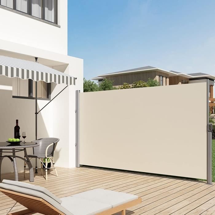 Paravent extérieur rétractable 350 x 180 cm (L x h), Toile en polyester 280 g/m², Beige, GSA185E SONGMICS(Beige/180 x 350 cm/Acier)