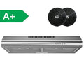 FIREGAS hotte aspirante 60 cm sous meuble inox – Classe A+ – Évacuation et recyclage – Filtre charbon(Inox/Arêtes arrondies)