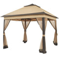 Yaheetech Tonnelle de Jardin avec Toiles Moustiquaires 3,3 x 3,3 m pour Camping Couleur Kaki et Brun(Gris clair et gris foncé/3)