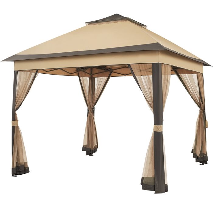 Yaheetech Tonnelle de Jardin avec Toiles Moustiquaires 3,3 x 3,3 m pour Camping Couleur Kaki et Brun(Gris clair et gris foncé/3)