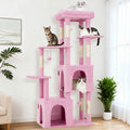 Arbre à chat multiniveau - GARVEE - avec griffoir, plateforme, jouets suspendus intégrés et 2 cabanes, Hauteur 155 cm - Rose(Rose)