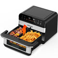 DEIME Air Fryer 5L+5L - Friteuse sans huile Capacité 10L - 8 Préprogrammes - 2400W - Séparateur amovible - Fenêtre - Noir(Noir et gris/Capacité : 10L)