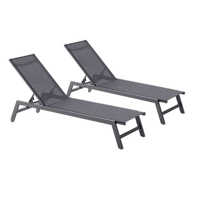 PRATO - Lot de 2 bains de soleil gris foncé  noir en aluminium(Gris et noir)