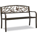 Yaheetech Banc de Jardin en Métal Banc Extérieur avec Dossier à Motif d'oiseau Siège à Lattes 127 x 63 x 86 cm(Bronze)