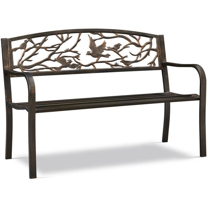 Yaheetech Banc de Jardin en Métal Banc Extérieur avec Dossier à Motif d'oiseau Siège à Lattes 127 x 63 x 86 cm(Bronze)