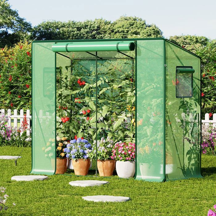 Serre de Jardin, Serre Tomate, Cadre métallique Solide et Film PE Plus Long, Toit en Pente, avec Barres de Renfort, 2 Fenêtres, Vert(Blanc/123 x 95 x 185 cm)