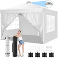 Tonnelle pliante 3 x 3m, étanche, stable, résistante à l'hiver, avec 4 panneaux latéraux,Blanc(Blanc)
