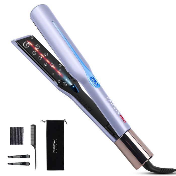 Lisseur cheveux infrarouge ionique 45 mm PARWIN PRO BEAUTY, plaques larges pour cheveux épais, bouclés, 14 températures, violet(Violet/25 mm)
