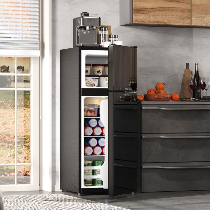 LINHOO Mini Réfrigérateur 92L avec Congélateur 28L, Porte en Verre, LED, Noir(92L)