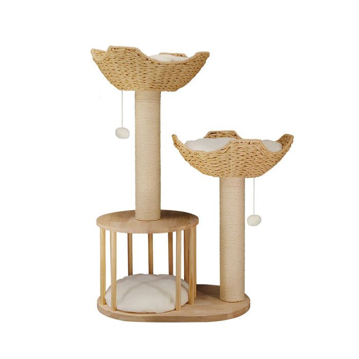 Arbre à Chat Hauteur 99 cm - BingoPaw - Centre d'activités pour Chats avec Griffoir en Sisal - 2 Plateformes avec 1 Niche(P-XM1671)